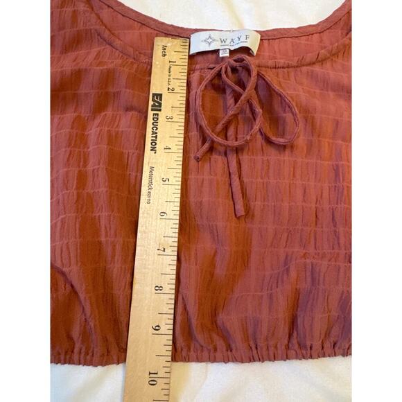 WAYF Women’s Crop Long Sleeve Textured Peasant BOHO Blouse Roast Brown Size M - Picture 6 of 8